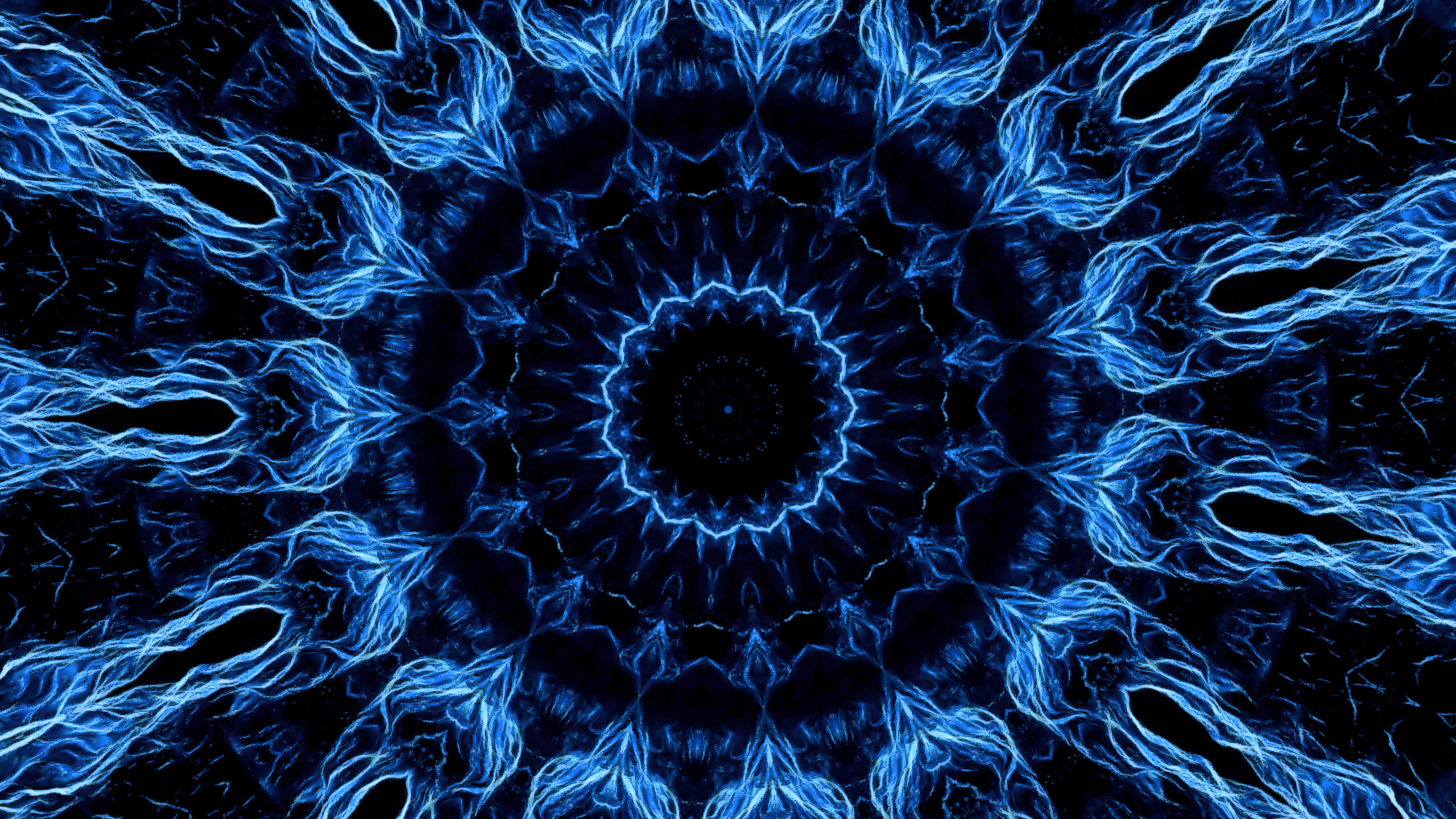 Abstract fractal flower spreading like electrical energy. Animation. Mandala ornament in a shape of a flower.